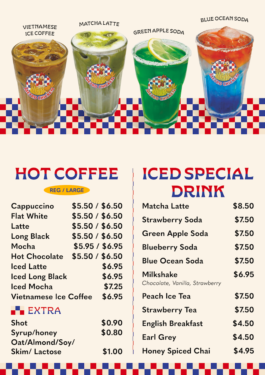 Menu, Metro Chicken Coffee & Takeaway