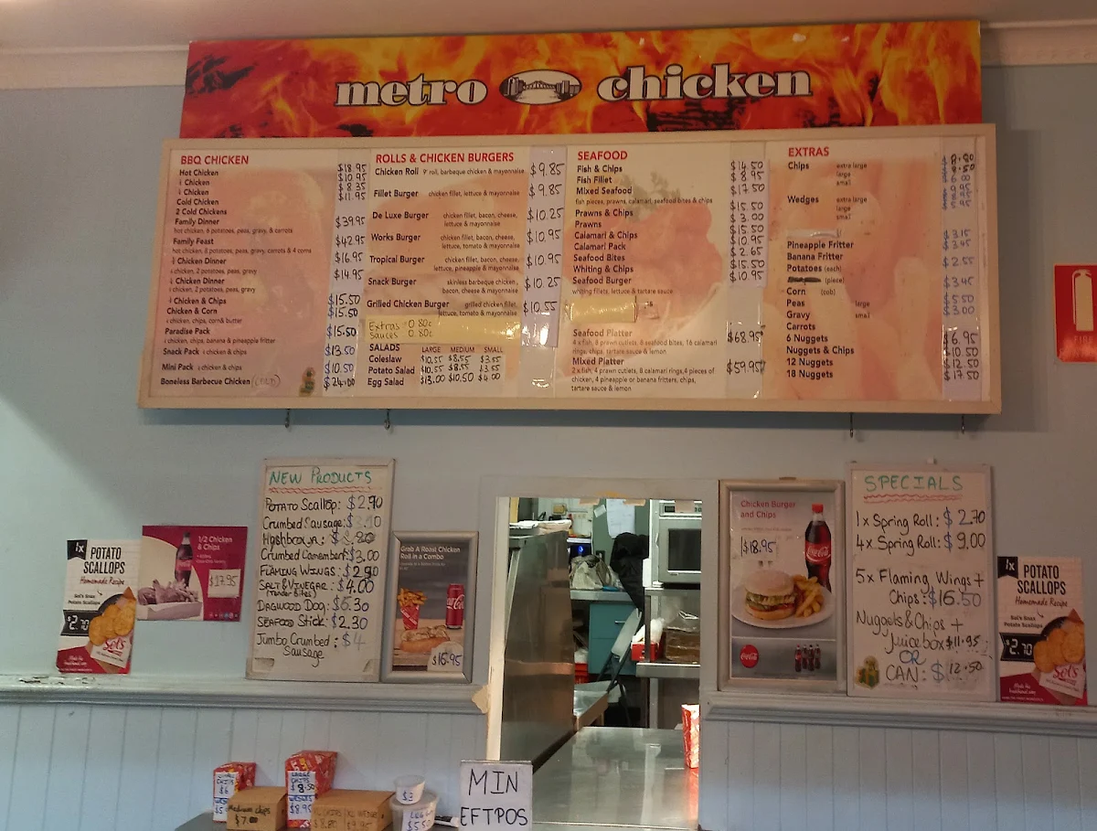 Menu, Metro Chicken Coffee & Takeaway