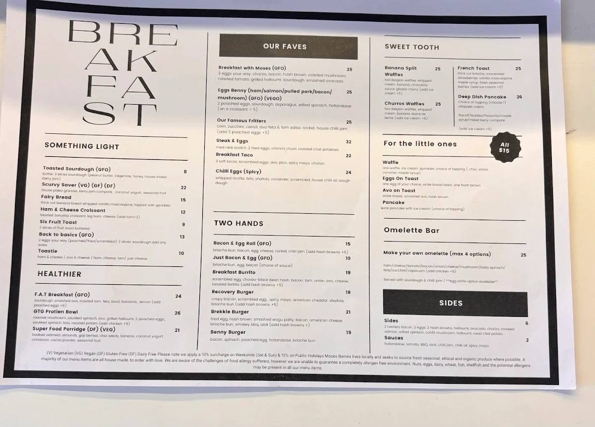 Menu, Moses Barnes