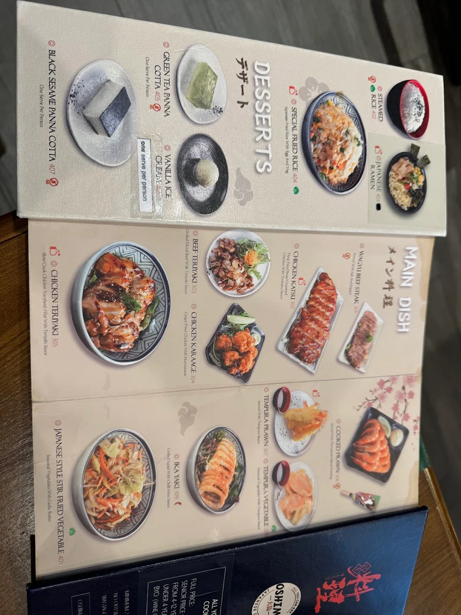 Menu, Oshima Beaumaris All You Can Eat