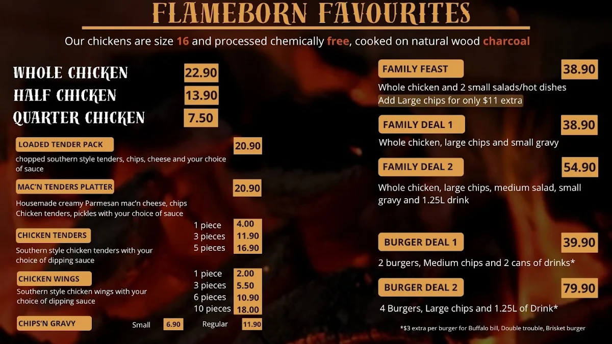 Menu, Texas Charcoal Chicken