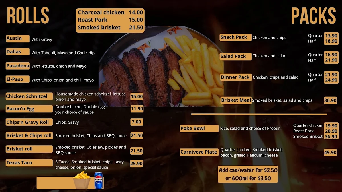 Menu, Texas Charcoal Chicken