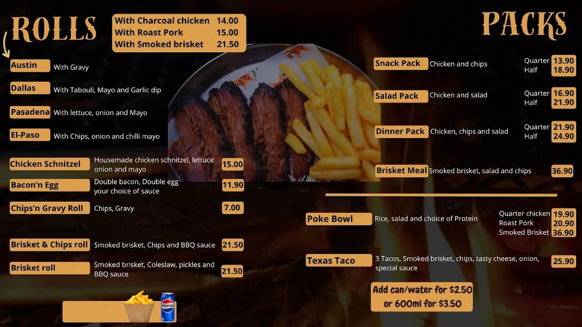 Menu, Texas Charcoal Chicken