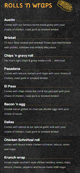 Menu, Texas Charcoal Chicken