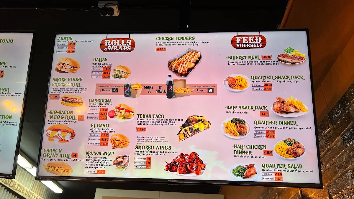 Menu, Texas Charcoal Chicken