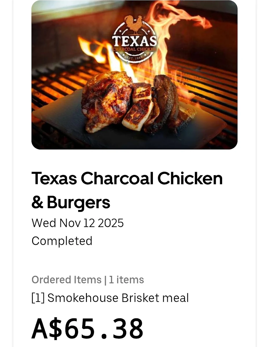 Menu, Texas Charcoal Chicken