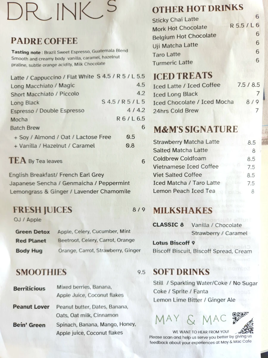 Menu, May & Mac Cafe