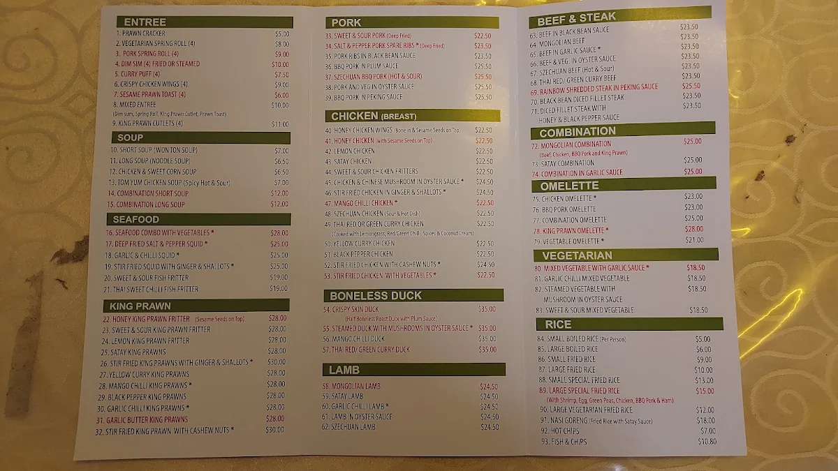 Menu, Jufu Chinese Restaurant