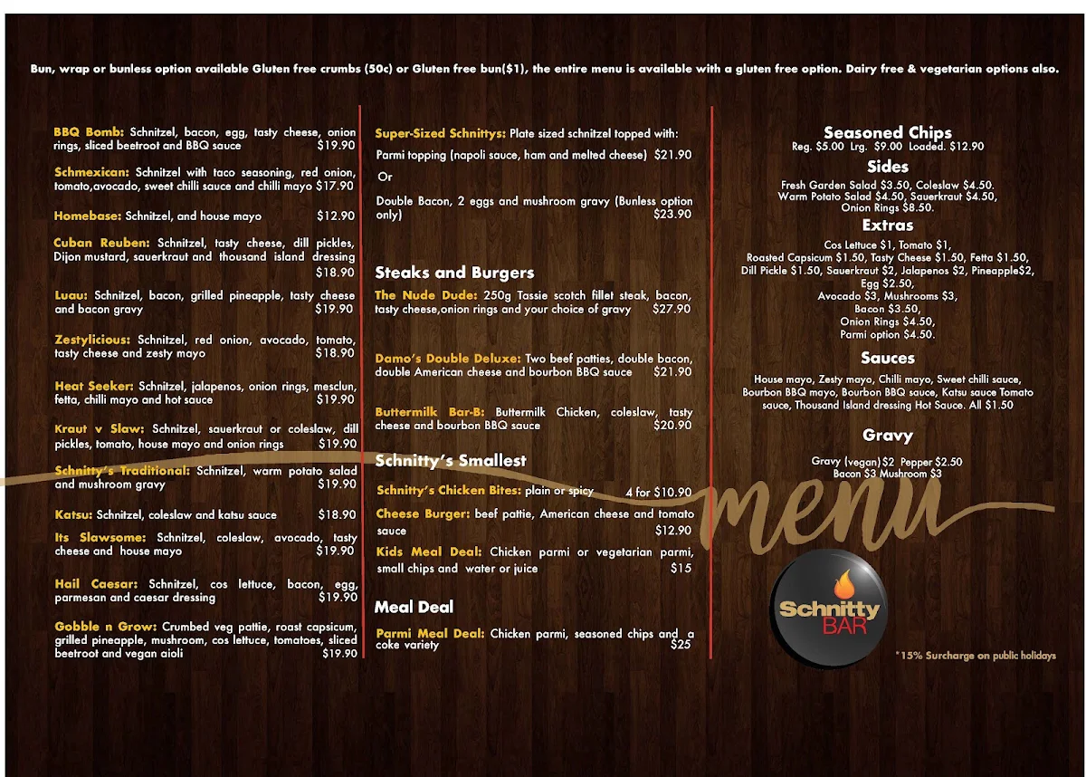Menu, Schnitty Bar
