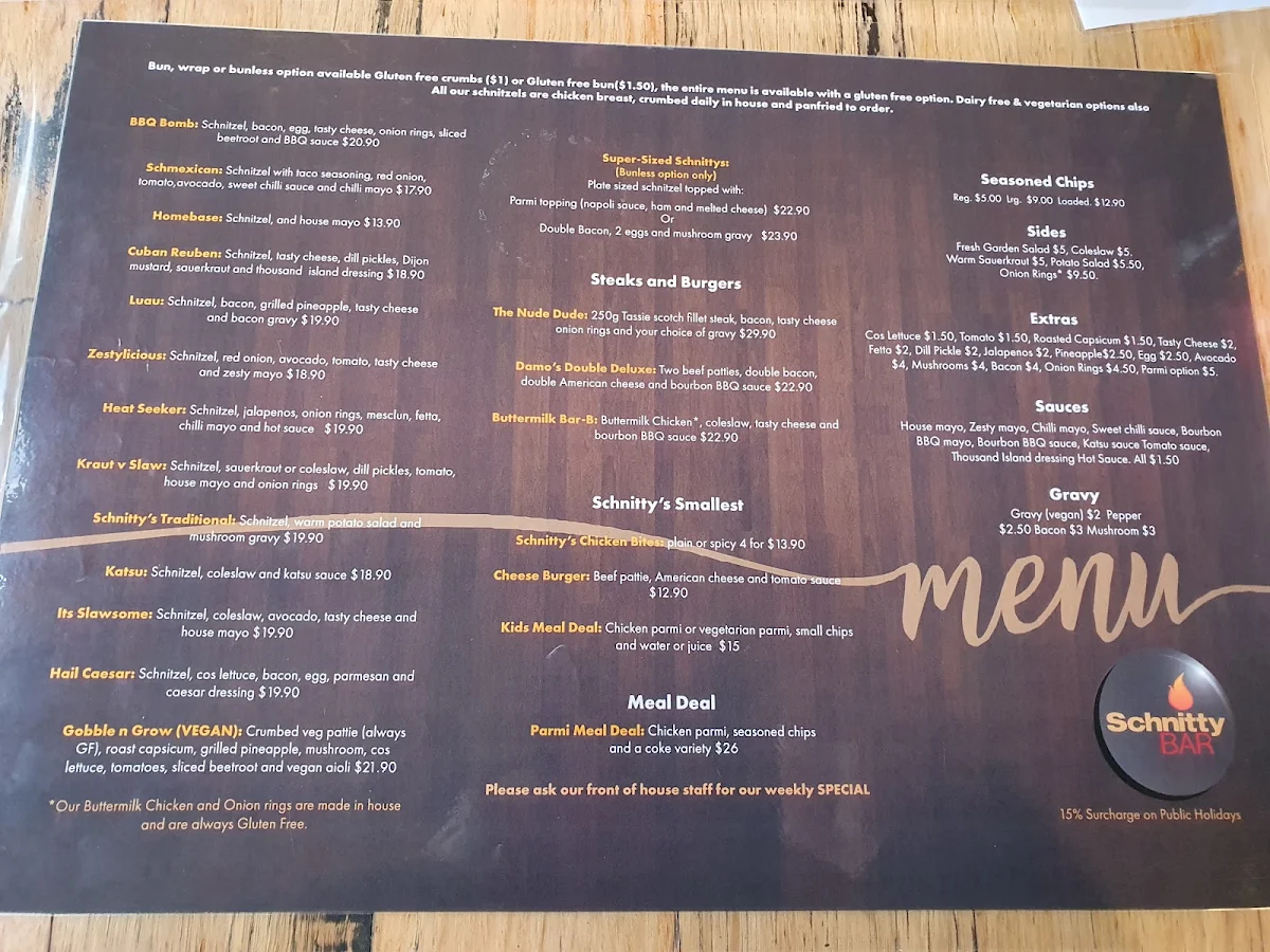 Menu, Schnitty Bar