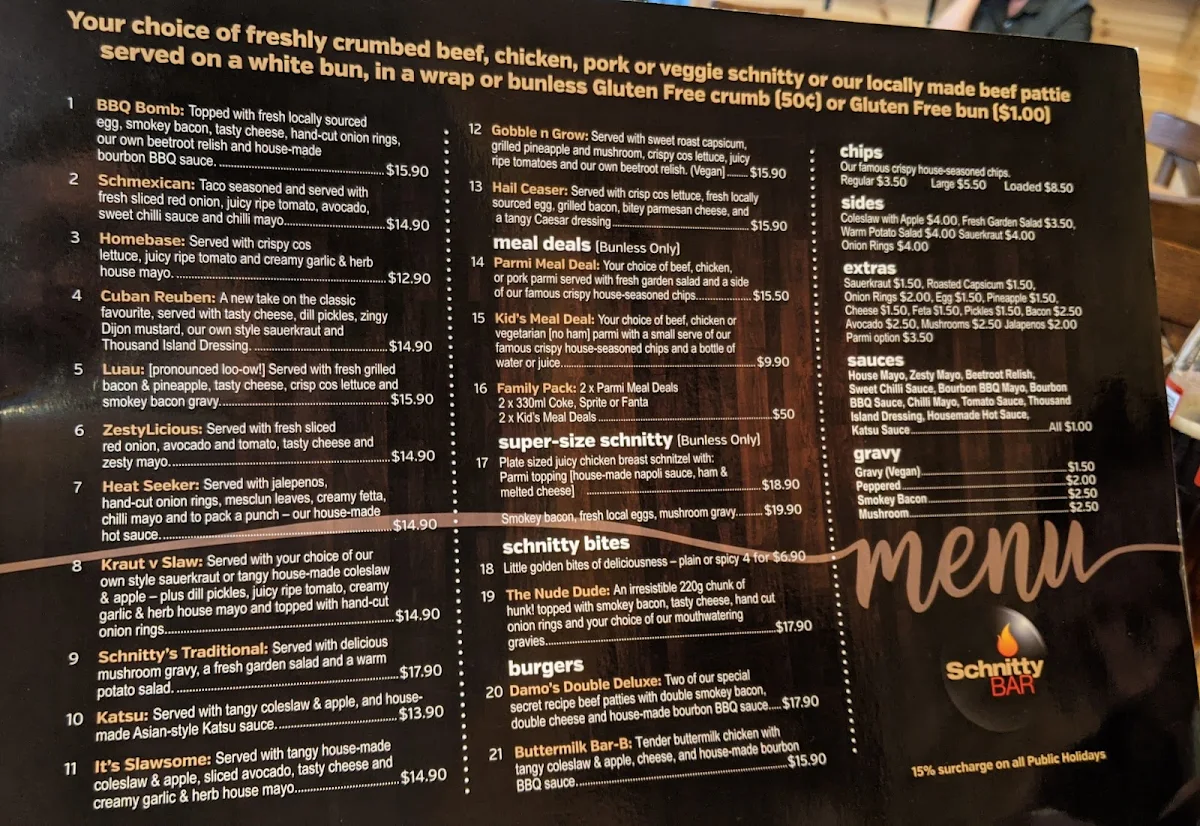 Menu, Schnitty Bar