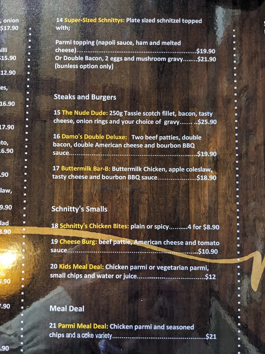 Menu, Schnitty Bar