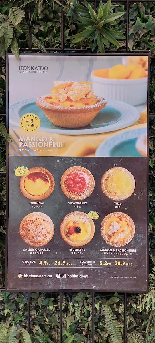 Menu, Hokkaido Baked Cheese Tart Box Hill