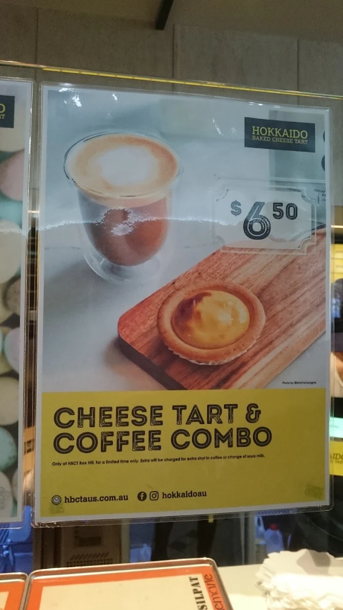 Menu, Hokkaido Baked Cheese Tart Box Hill
