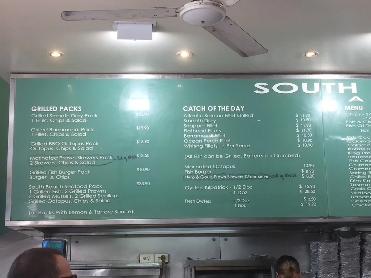 Menu, South Beach Seafood Co Cronulla