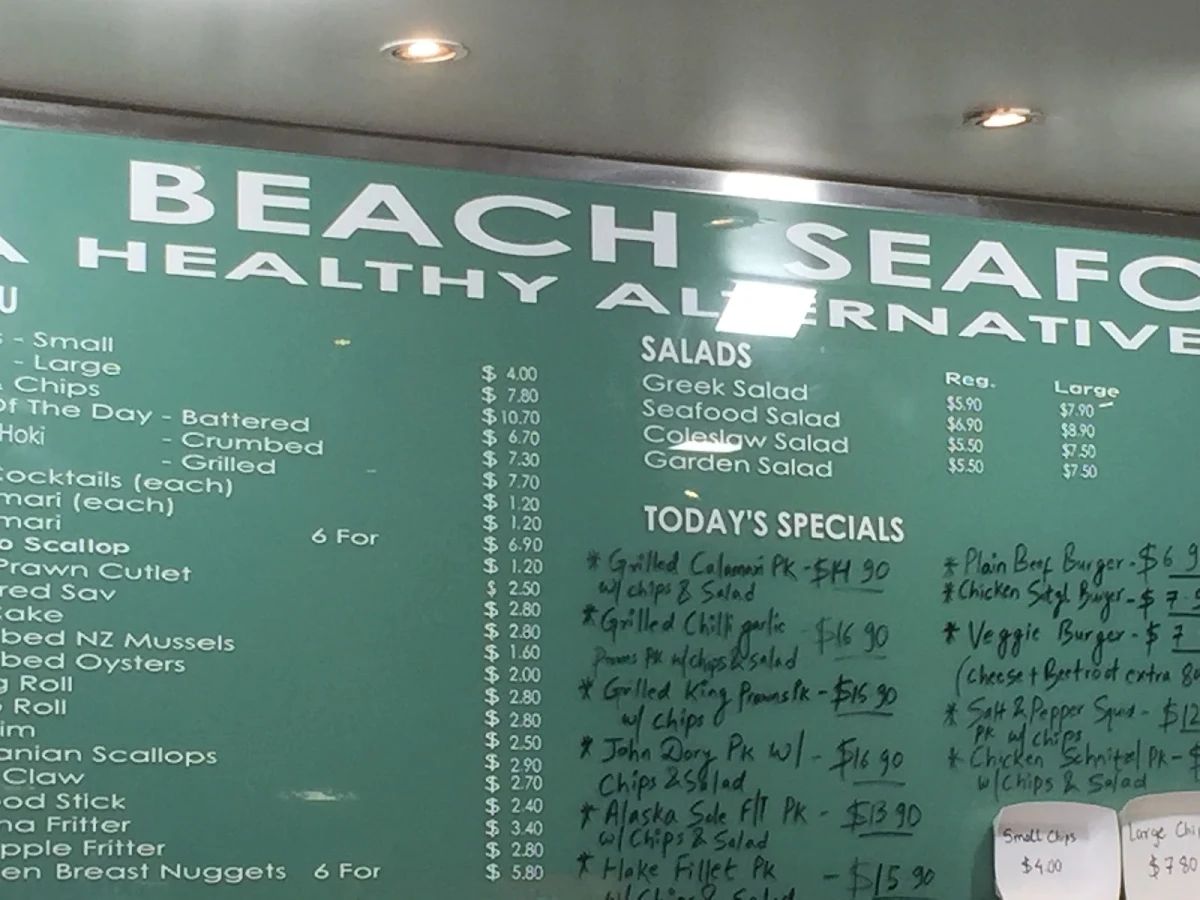 Menu, South Beach Seafood Co Cronulla