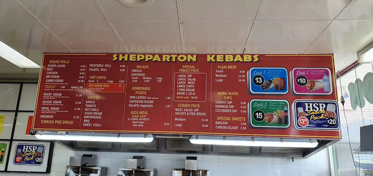 Menu, Shepparton Kebabs