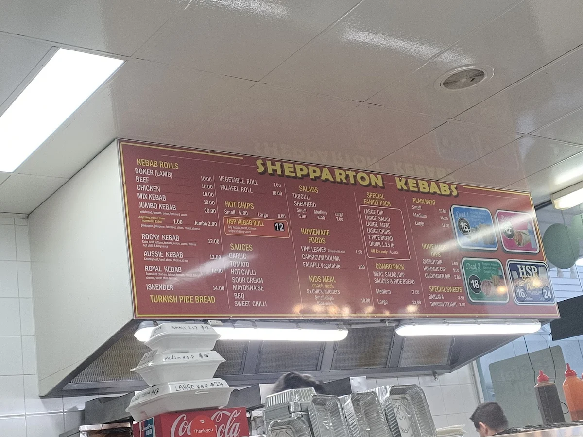 Menu, Shepparton Kebabs