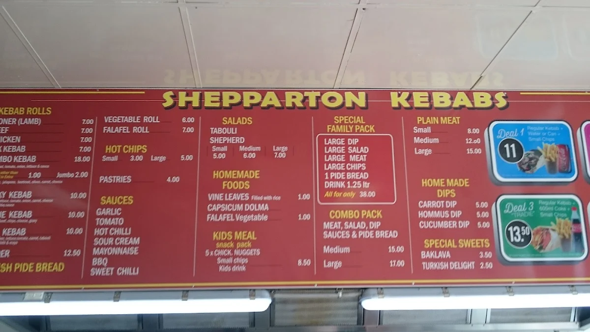 Menu, Shepparton Kebabs