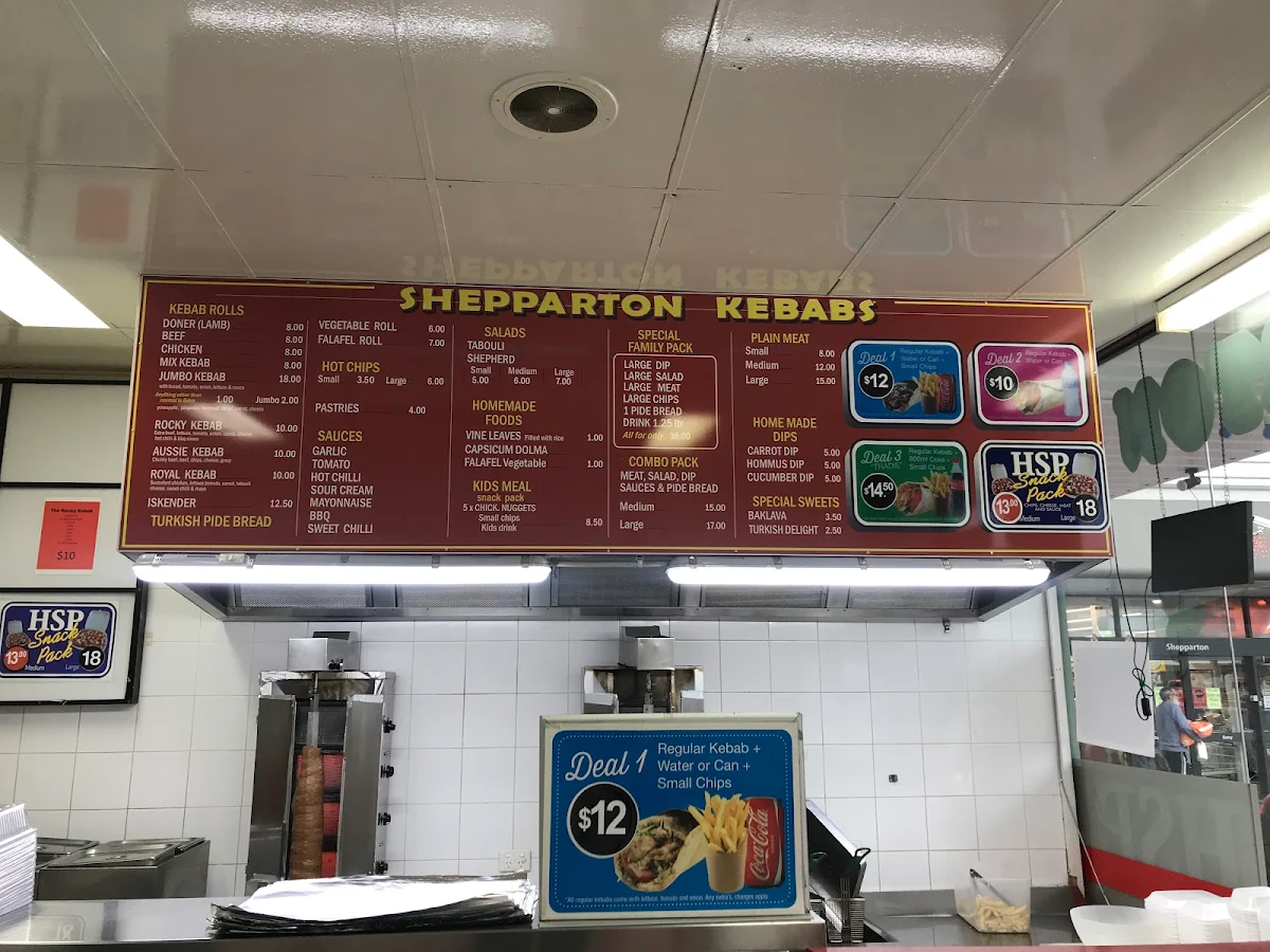 Menu, Shepparton Kebabs