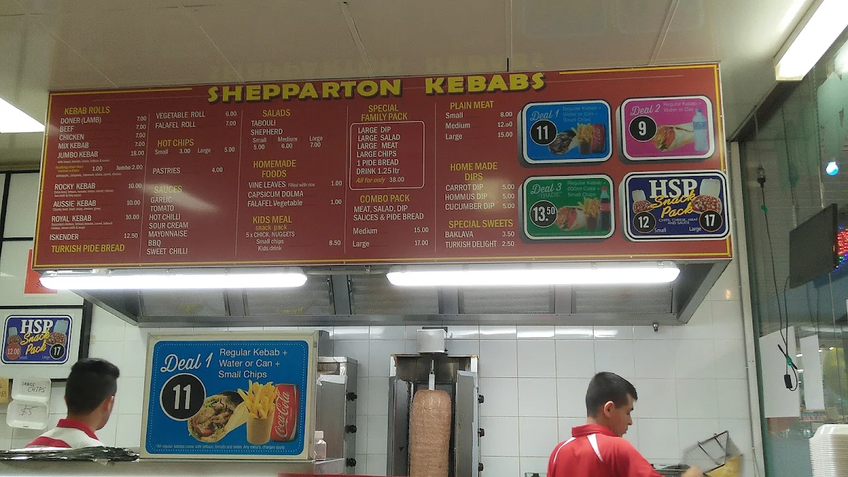 Menu, Shepparton Kebabs