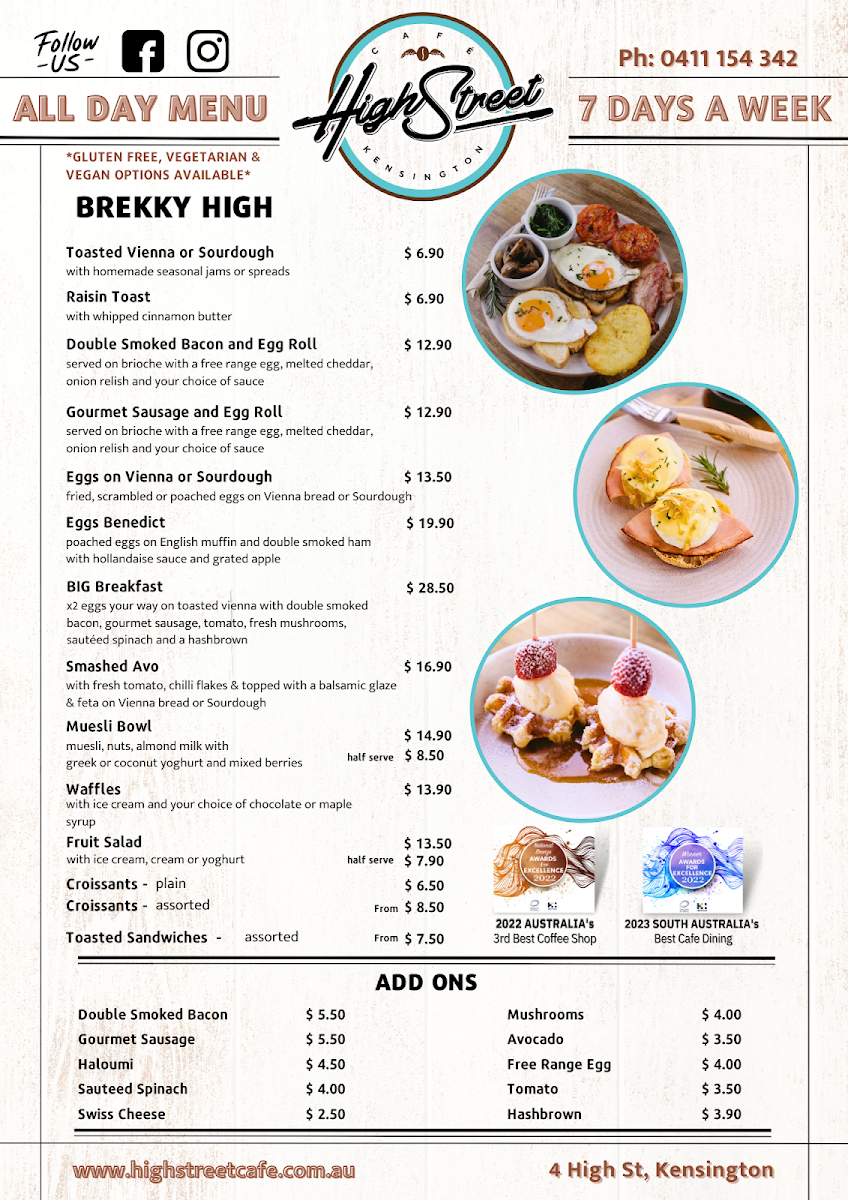 Menu, High Street Café