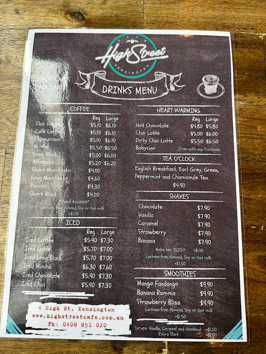 Menu, High Street Café