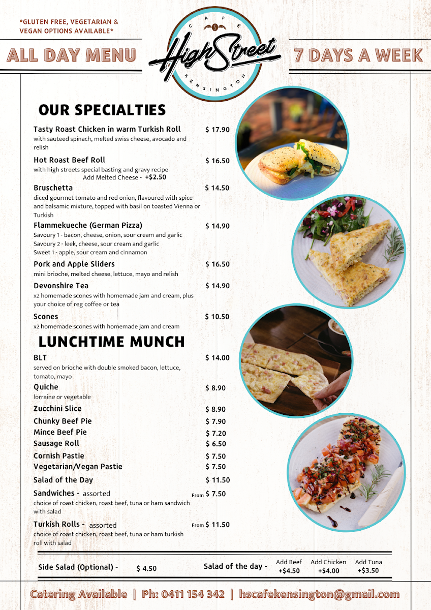 Menu, High Street Café