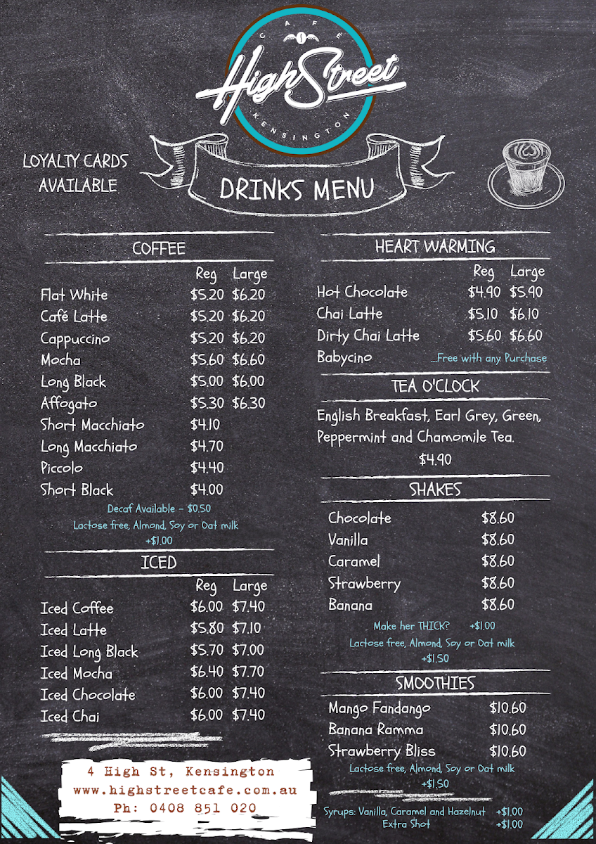 Menu, High Street Café