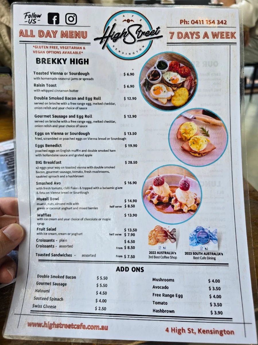 Menu, High Street Café