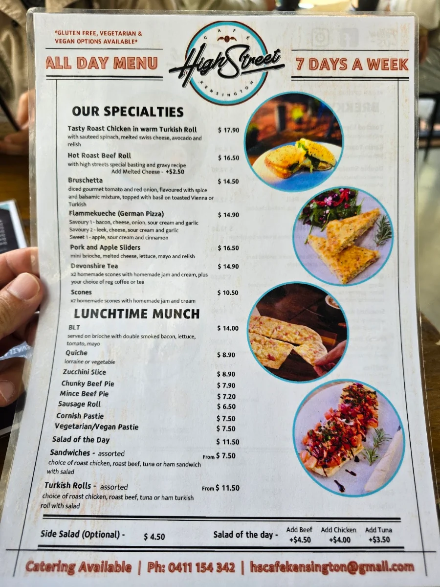 Menu, High Street Café