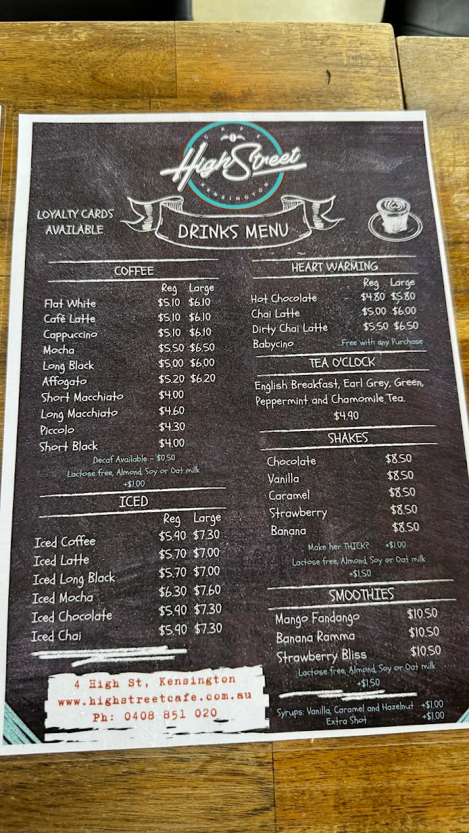 Menu, High Street Café