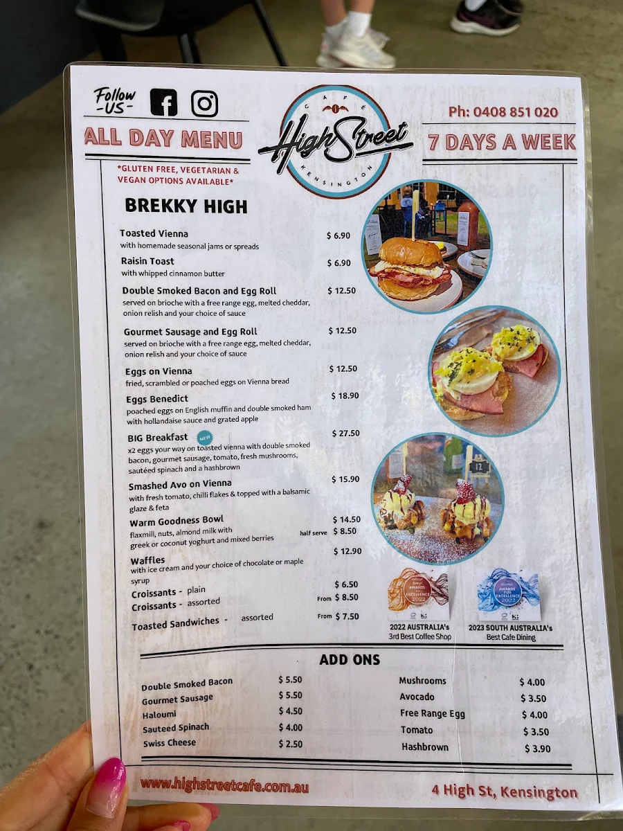 Menu, High Street Café