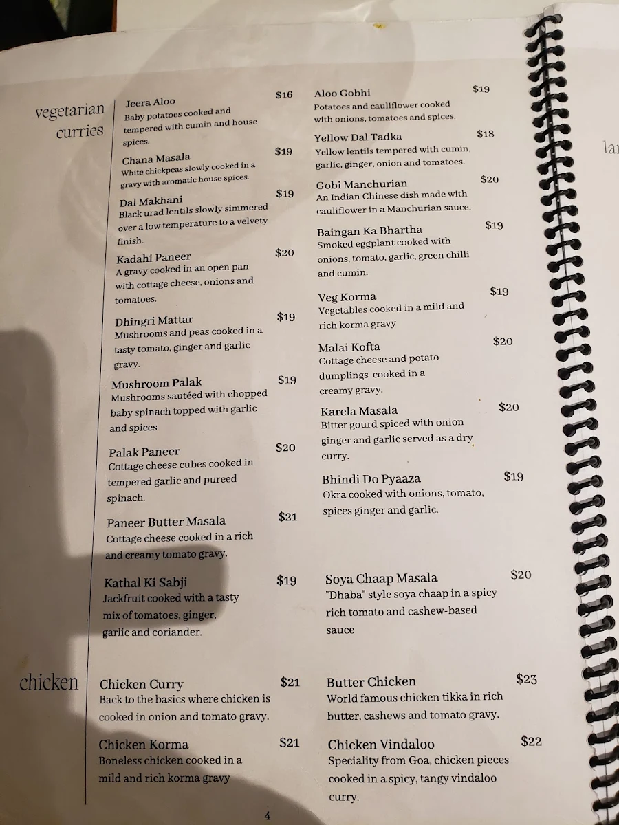 Menu, Colors of India Restaurant