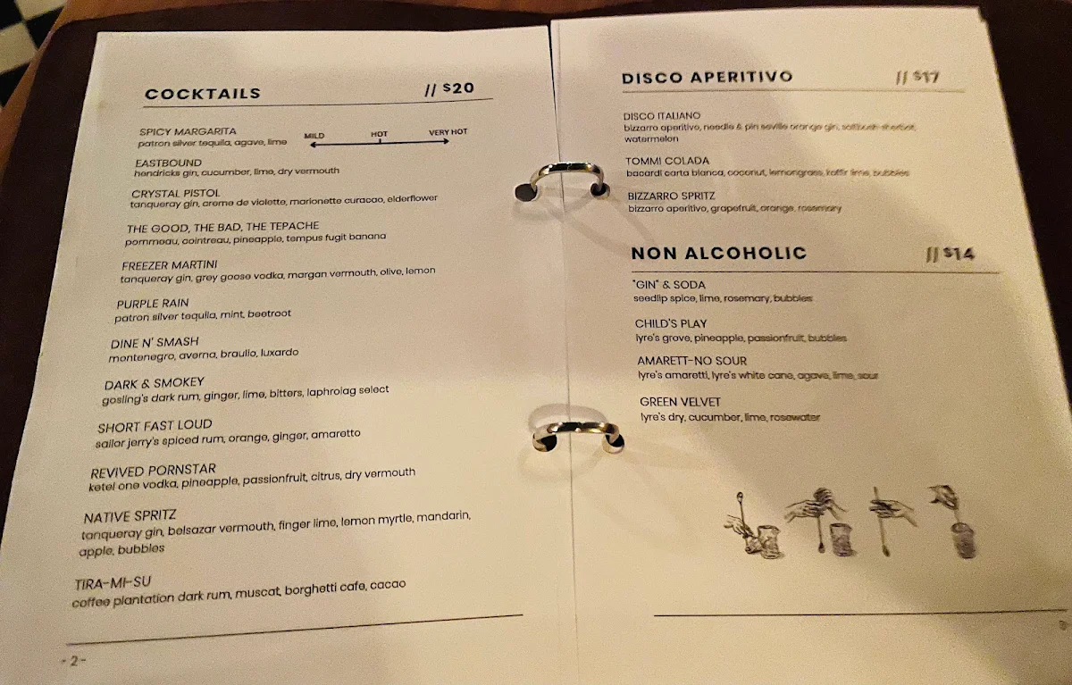 Menu, Bar Torino