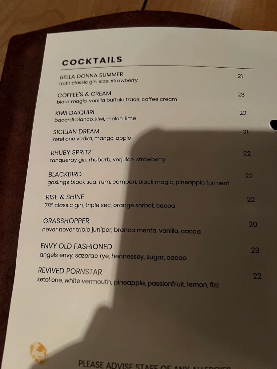 Menu, Bar Torino