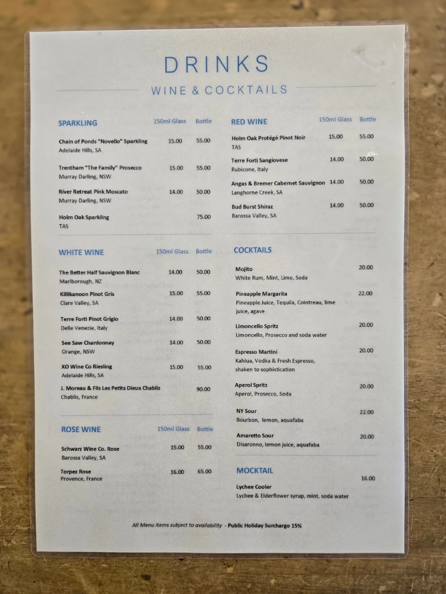 Menu, The Edge Cafe, Bar & Restaurant