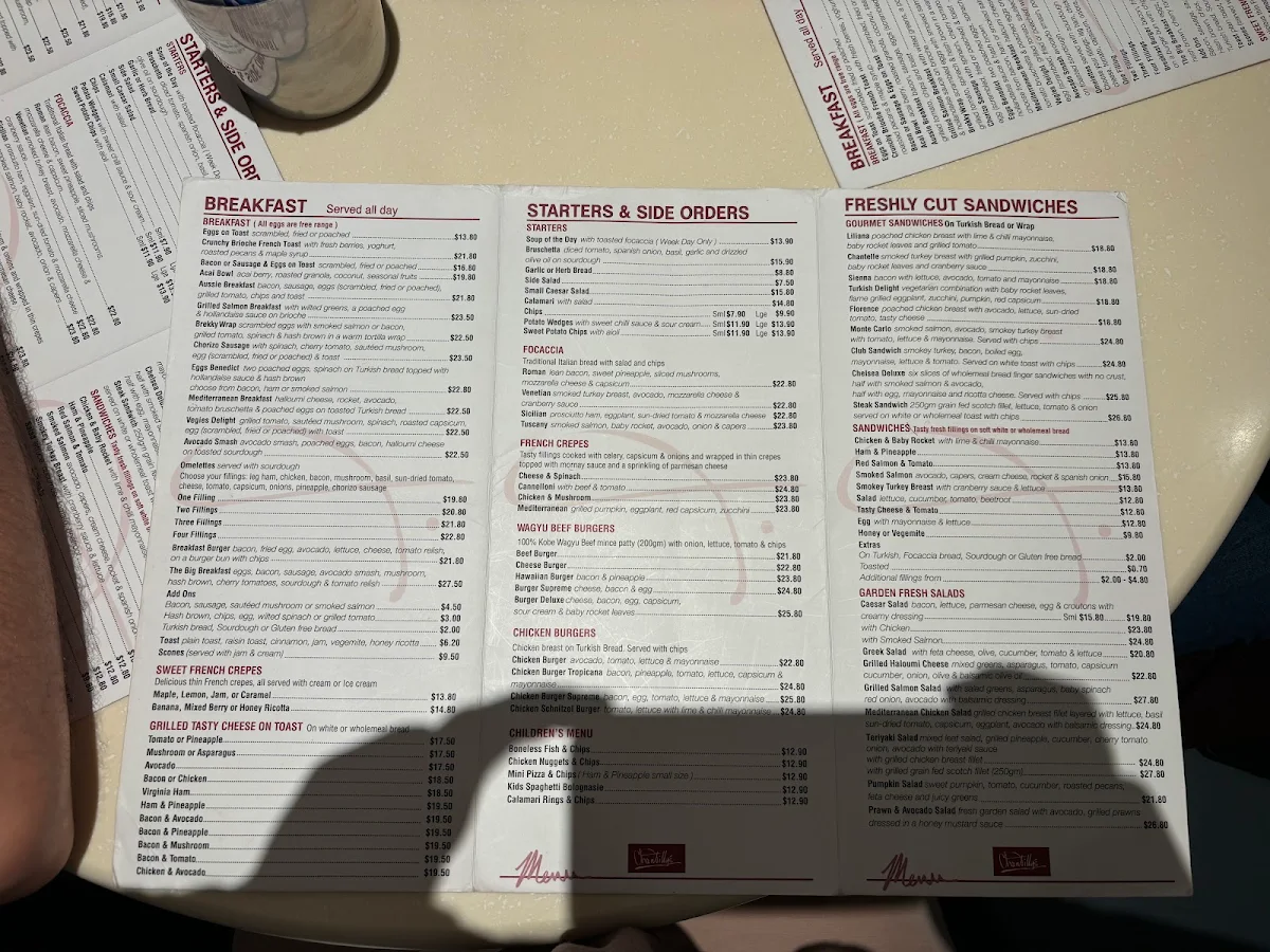 Menu, Chantilly's Coffee Lounge