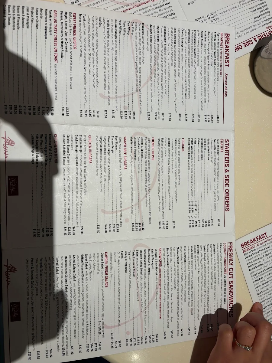 Menu, Chantilly's Coffee Lounge