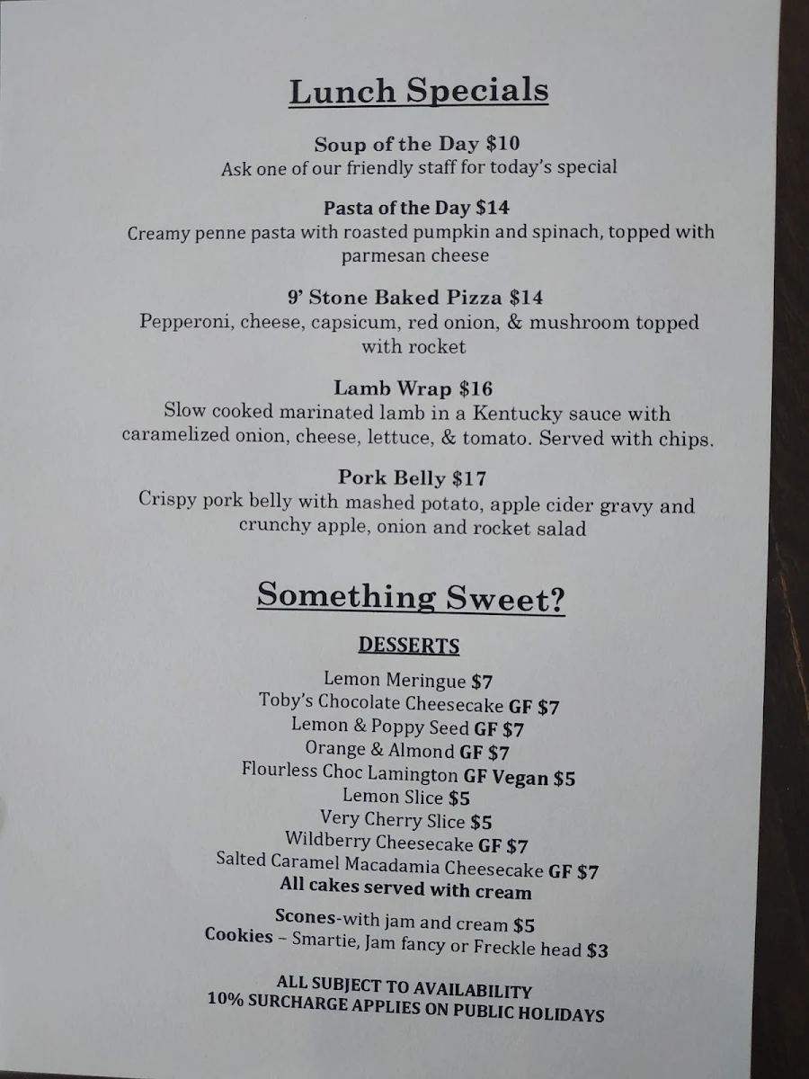 Menu, Dockside Cafe