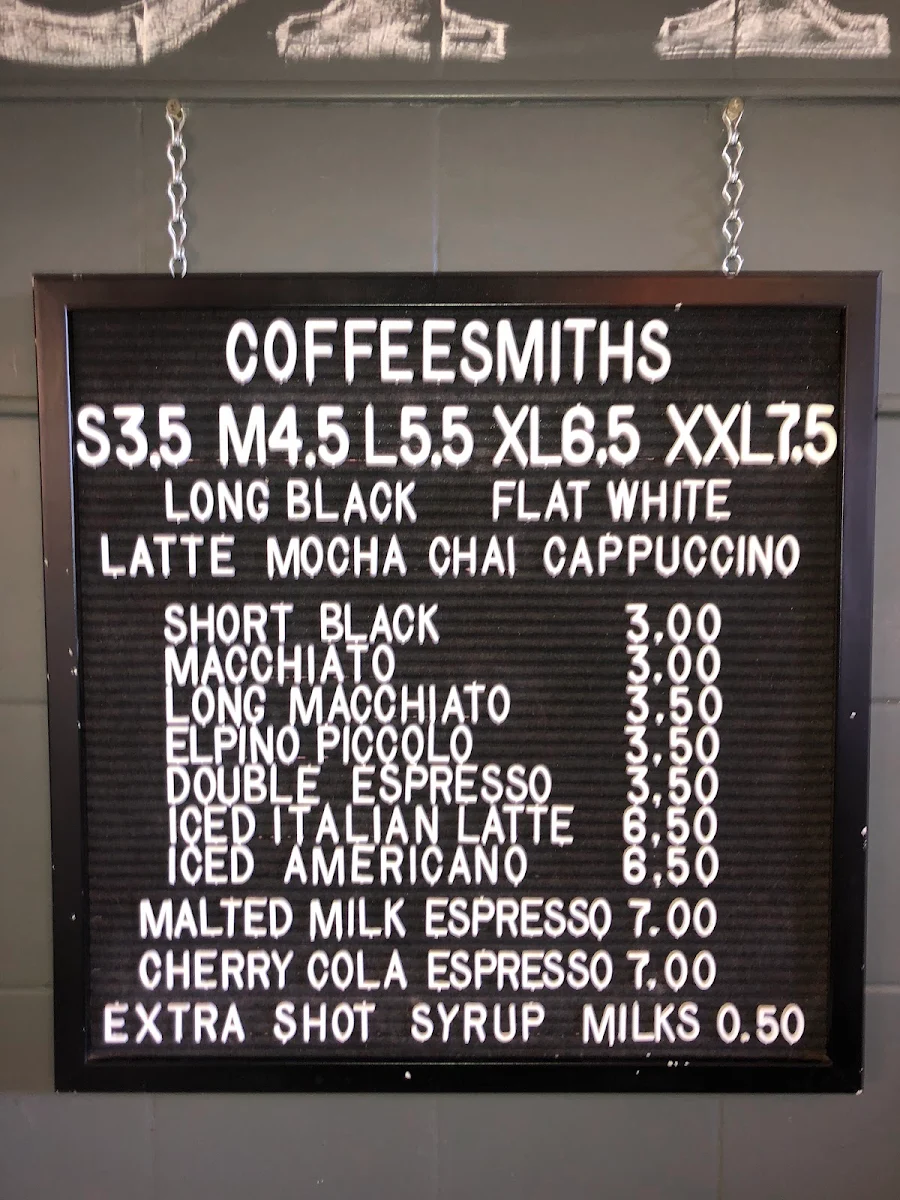Menu, Coffeesmiths Espresso Bar Archerfield