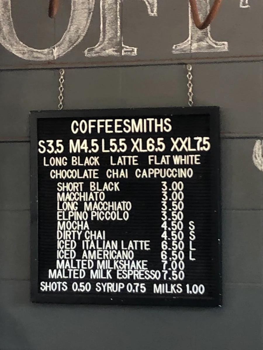 Menu, Coffeesmiths Espresso Bar Archerfield