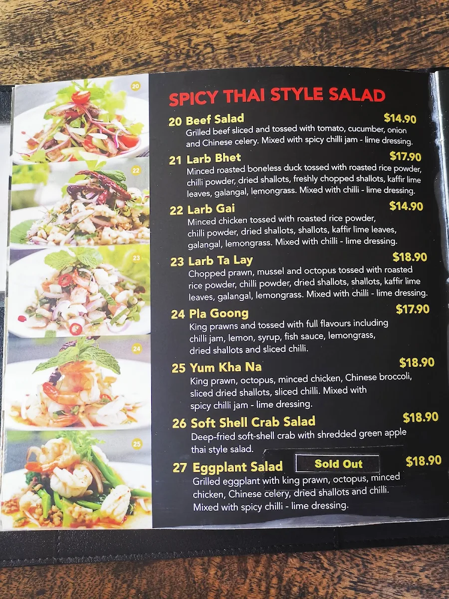 Menu, Chao Praya Thai Restaurant