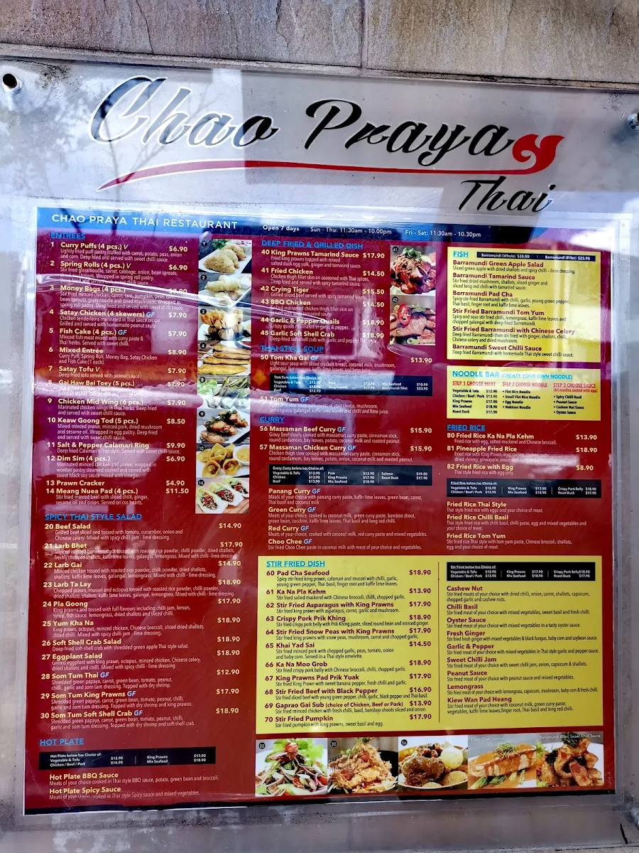 Menu, Chao Praya Thai Restaurant