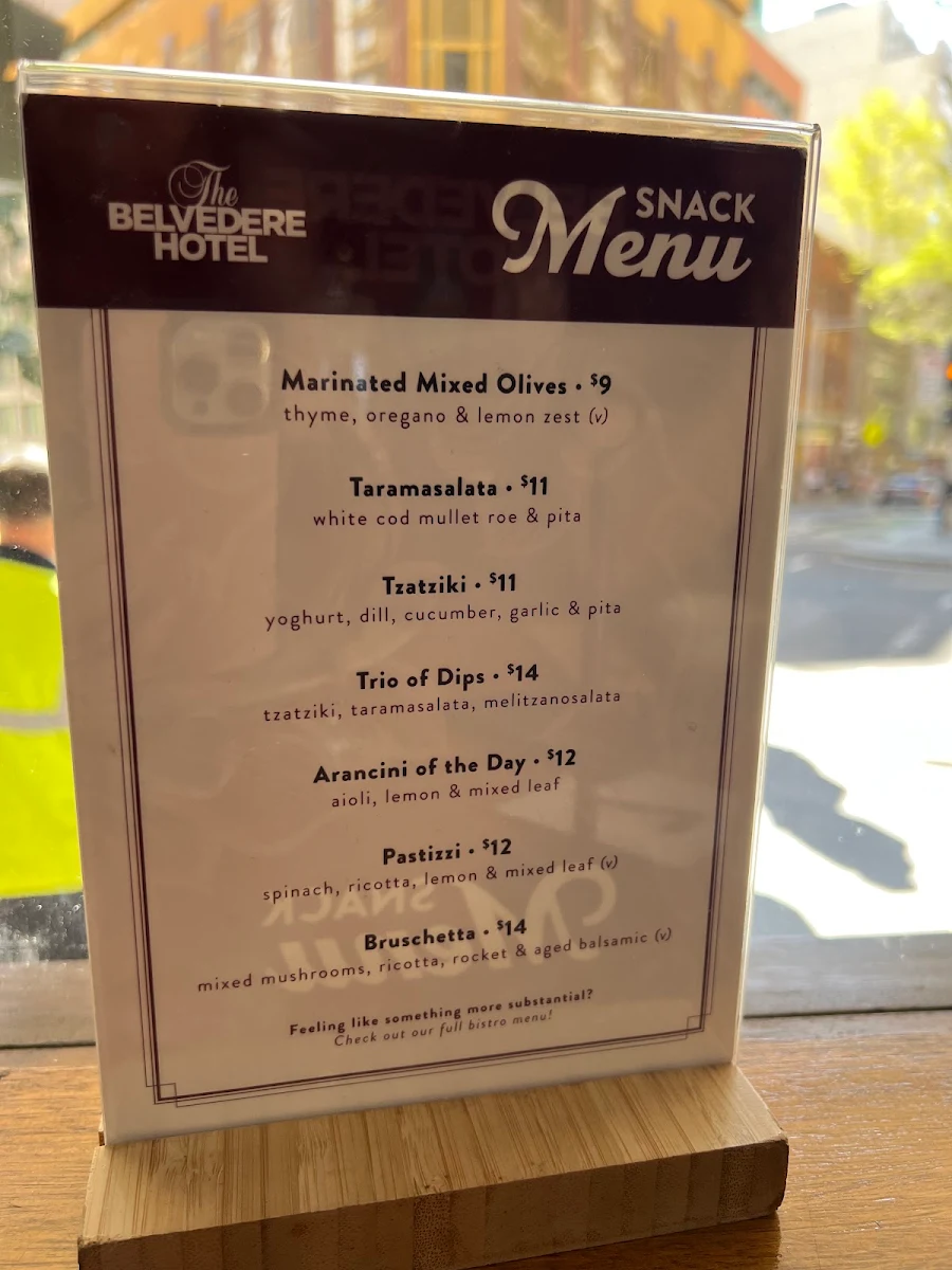 Menu, The Belvedere Hotel