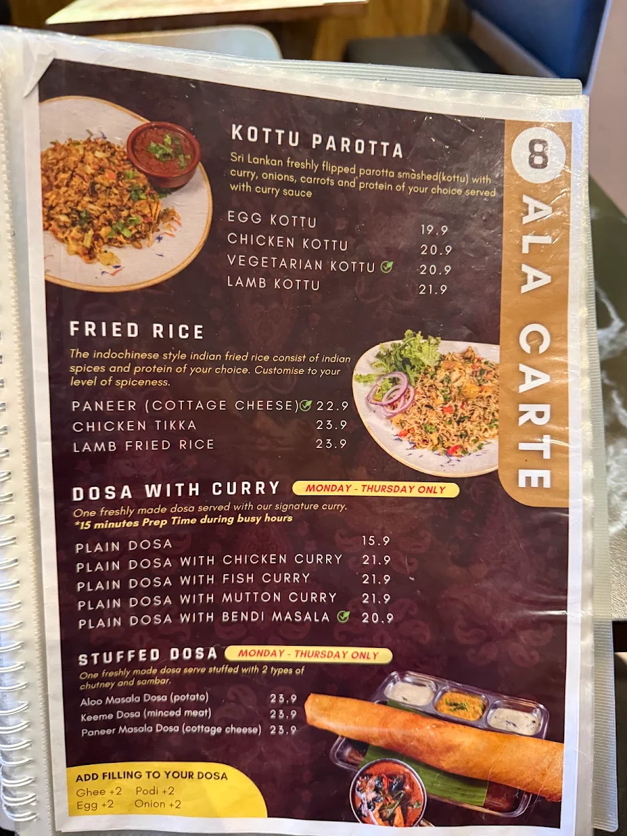 Menu, Villas Restaurant & Bar