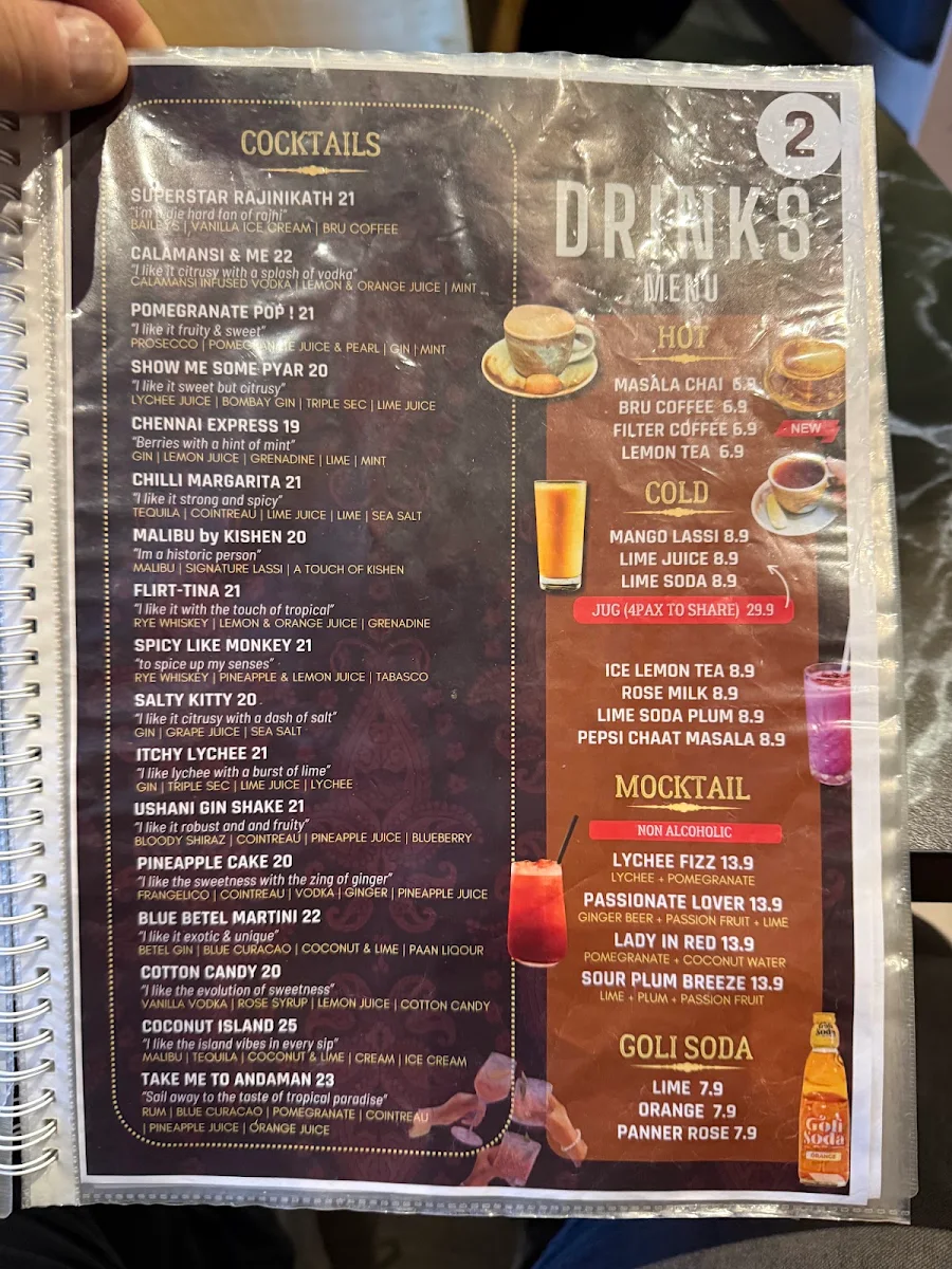 Menu, Villas Restaurant & Bar