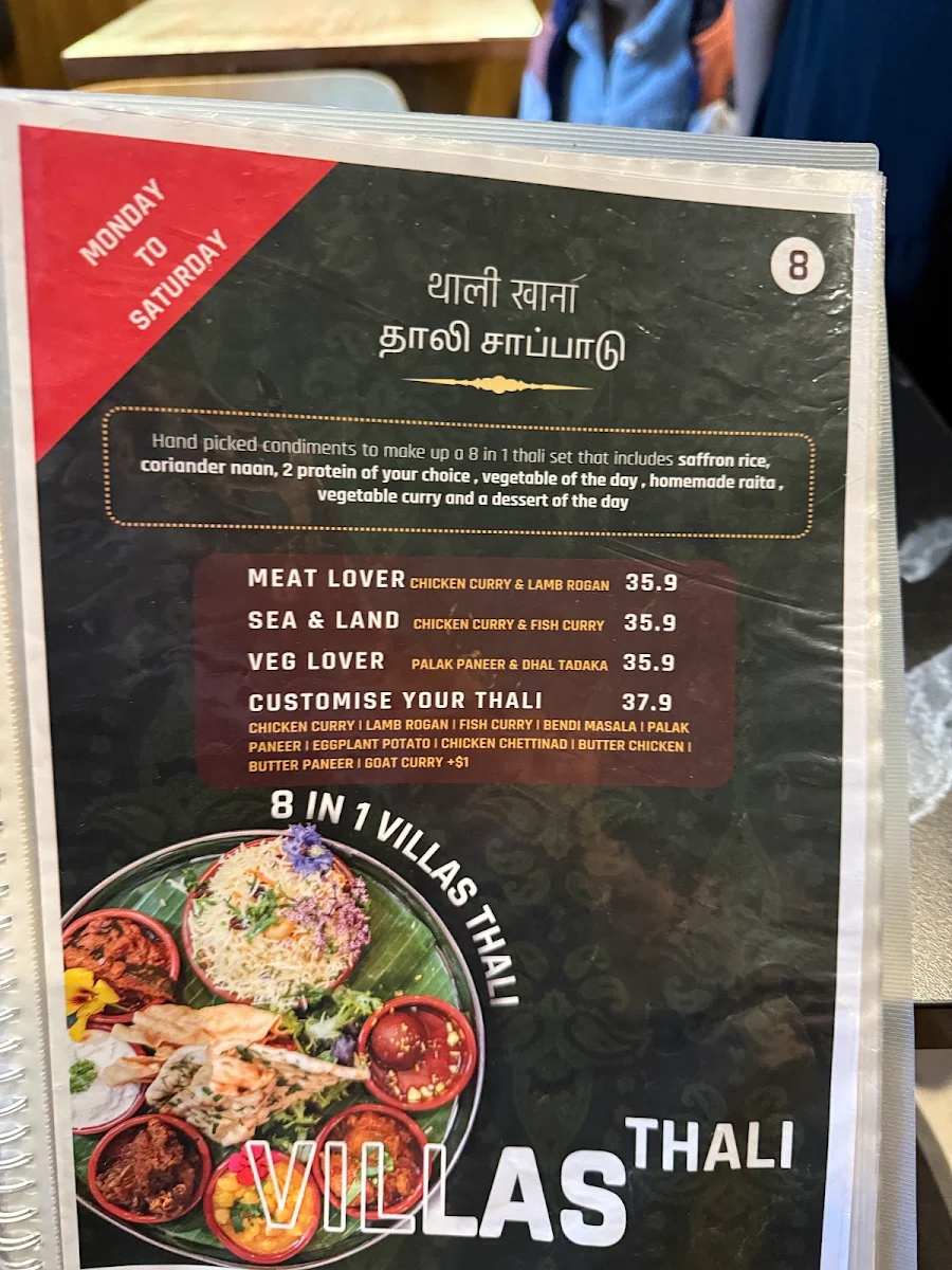 Menu, Villas Restaurant & Bar