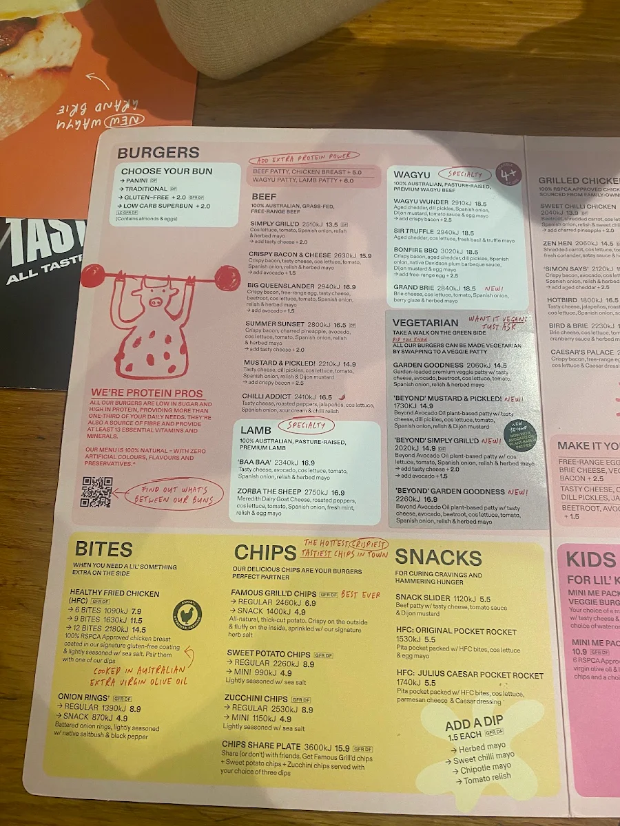 Menu, Grill'd Burgers - Indooroopilly