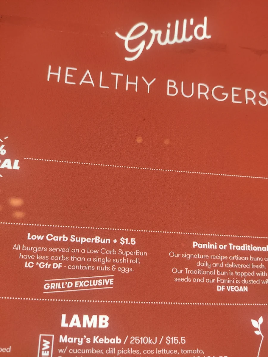 Menu, Grill'd Burgers - Indooroopilly